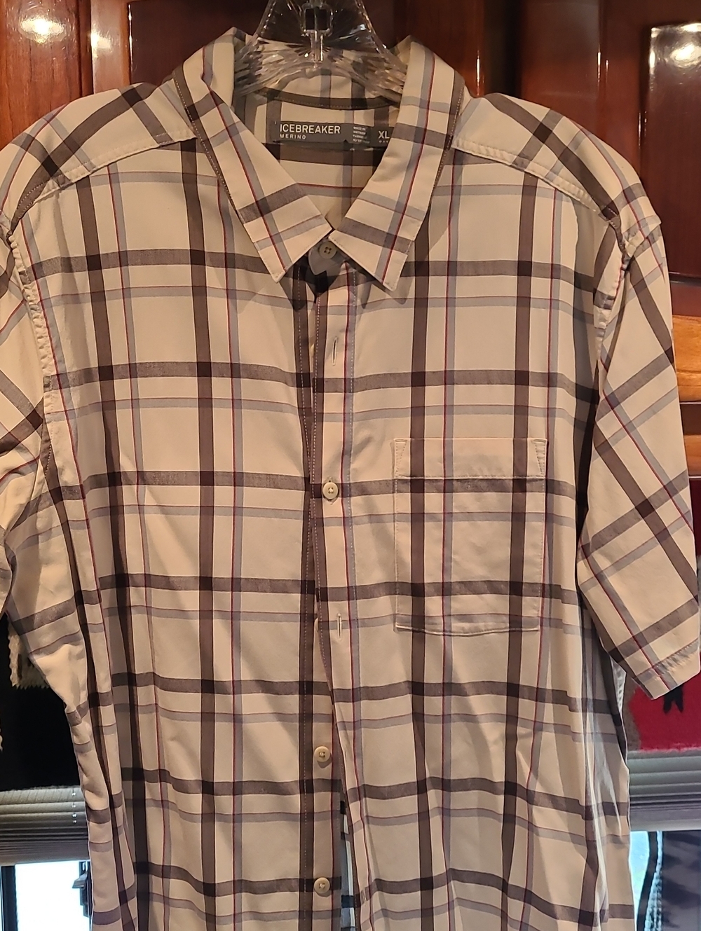 Icebreaker Men’s Short-Sleeve Plaid Button-Down in Tan and Brown